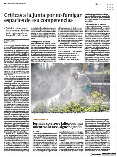 ABC edición Papel: «Los arroceros critican que se les relacione con el mosquito y el uso de las aguas «que están en continuo movimiento»